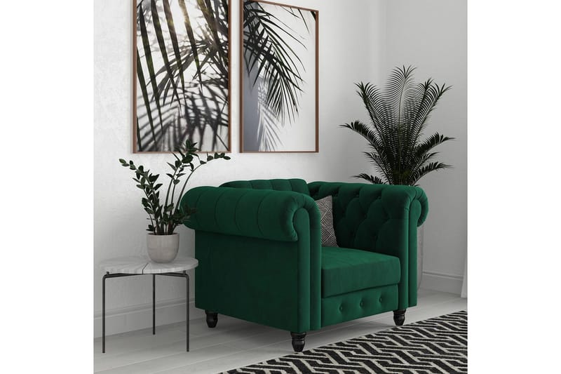 Lænestol Felix Mørkegrøn, Velour/Træ/Metal - Mørkegrøn, Velour/Træ/Metal - Møbler - Stole & lænestole - Lænestole