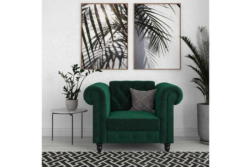 Lænestol Felix Mørkegrøn, Velour/Træ/Metal - Mørkegrøn, Velour/Træ/Metal - Møbler - Stole & lænestole - Lænestole