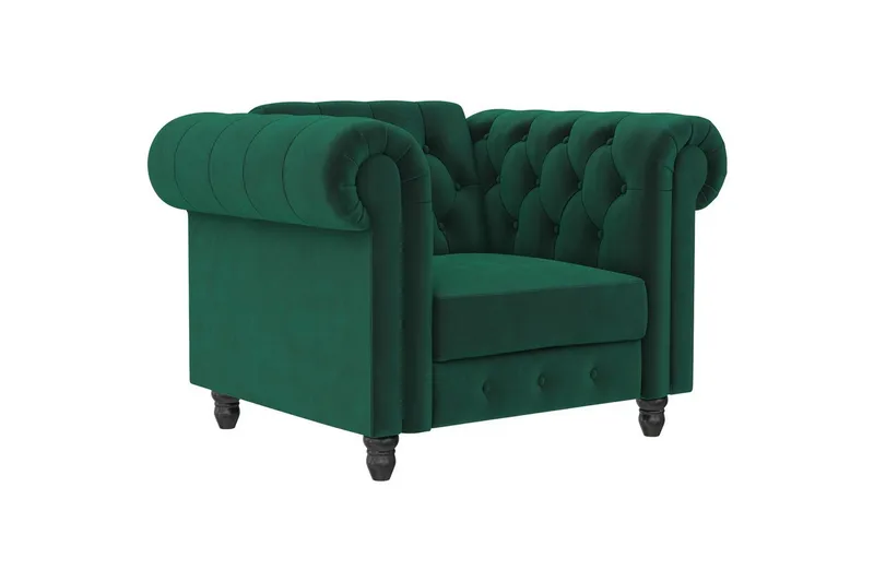 Lænestol Felix Mørkegrøn, Velour/Træ/Metal - Mørkegrøn, Velour/Træ/Metal - Møbler - Stole & lænestole - Lænestole