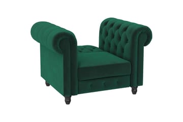 Lænestol Felix Mørkegrøn, Velour/Træ/Metal - Mørkegrøn, Velour/Træ/Metal - Møbler - Stole & lænestole - Lænestole - Chesterfield lænestole