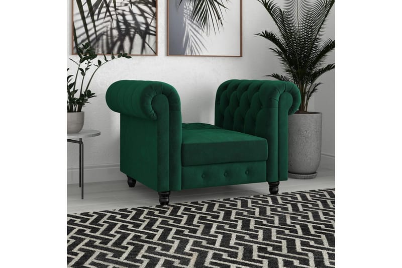 Lænestol Felix Mørkegrøn, Velour/Træ/Metal - Mørkegrøn, Velour/Træ/Metal - Møbler - Stole & lænestole - Lænestole
