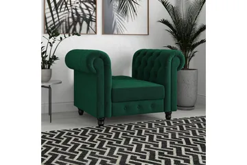 Lænestol Felix Mørkegrøn, Velour/Træ/Metal - Mørkegrøn, Velour/Træ/Metal - Møbler - Stole & lænestole - Lænestole - Chesterfield lænestole