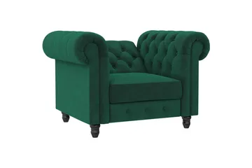 Lænestol Felix Mørkegrøn, Velour/Træ/Metal - Mørkegrøn, Velour/Træ/Metal - Møbler - Stole & lænestole - Lænestole - Chesterfield lænestole