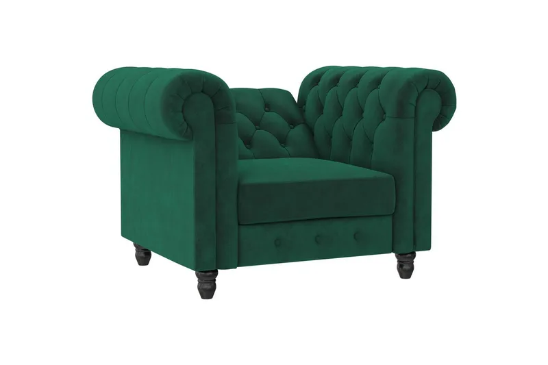 Lænestol Felix Mørkegrøn, Velour/Træ/Metal - Mørkegrøn, Velour/Træ/Metal - Møbler - Stole & lænestole - Lænestole