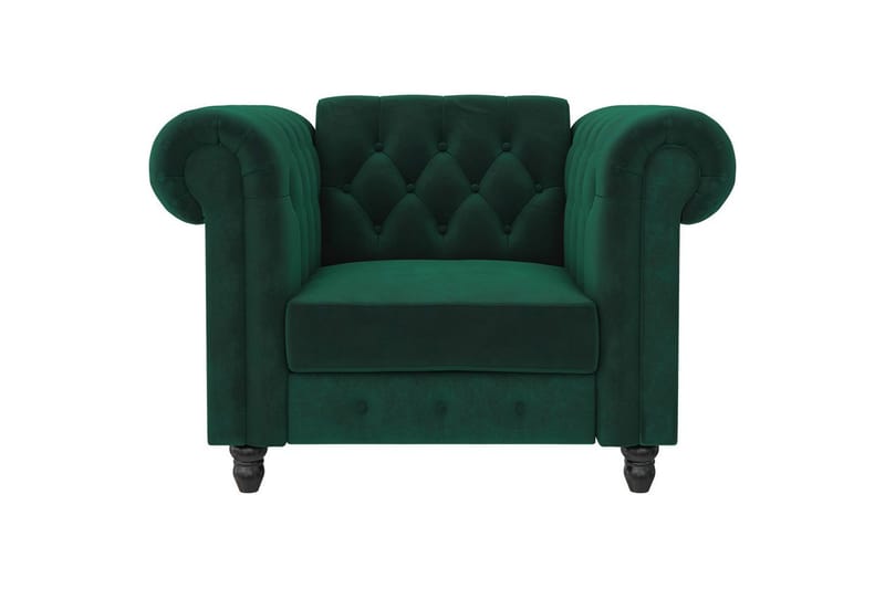 Lænestol Felix Mørkegrøn, Velour/Træ/Metal - Mørkegrøn, Velour/Træ/Metal - Møbler - Stole & lænestole - Lænestole