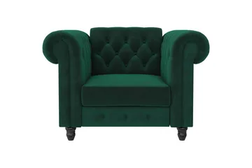 Lænestol Felix Mørkegrøn, Velour/Træ/Metal - Mørkegrøn, Velour/Træ/Metal - Møbler - Stole & lænestole - Lænestole - Chesterfield lænestole