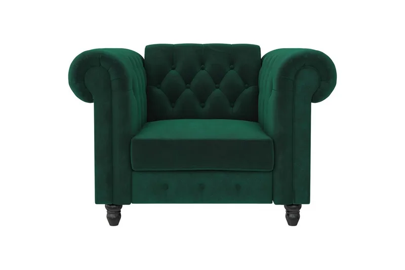 Lænestol Felix Mørkegrøn, Velour/Træ/Metal - Mørkegrøn, Velour/Træ/Metal - Møbler - Stole & lænestole - Lænestole