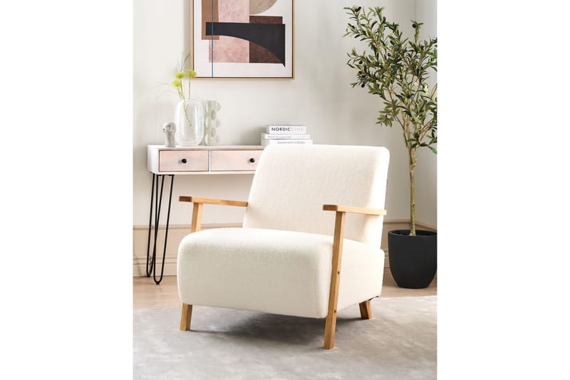 Lænestol Lesja - Beige, lyst træ/Bouclé - Møbler - Stole & lænestole - Lænestole