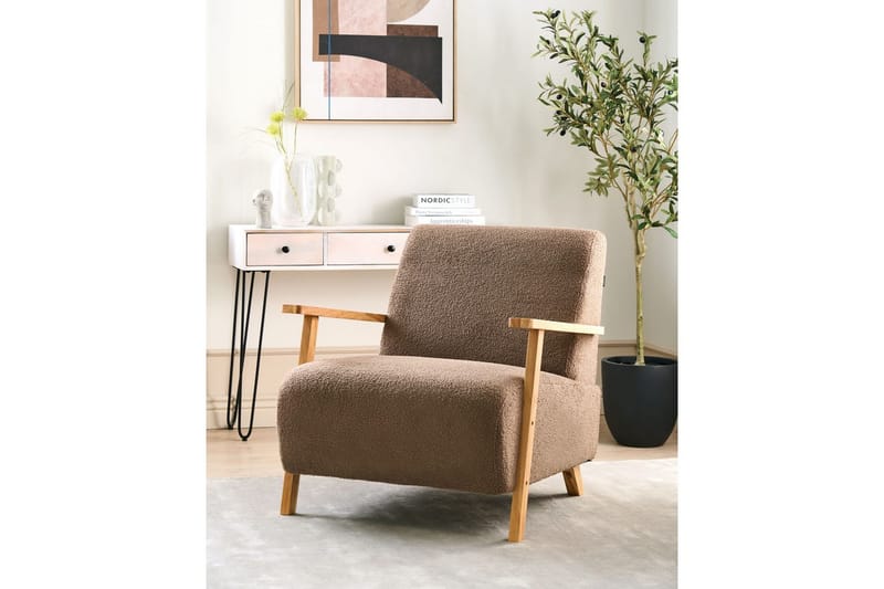 Lænestol Lesja - Brun, lyst træ/Bouclé - Møbler - Stole & lænestole - Lænestole