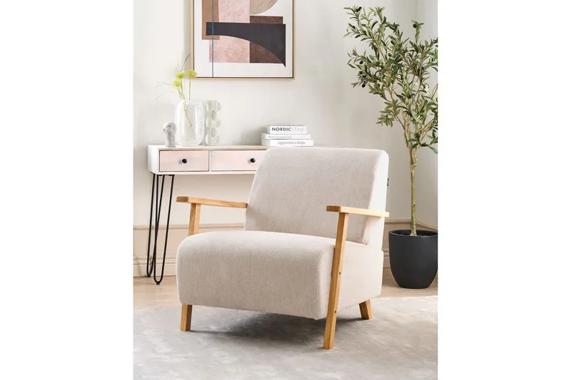 Lænestol Lesja - Lys beige, lyst træ/Polyester - Møbler - Stole & lænestole - Lænestole