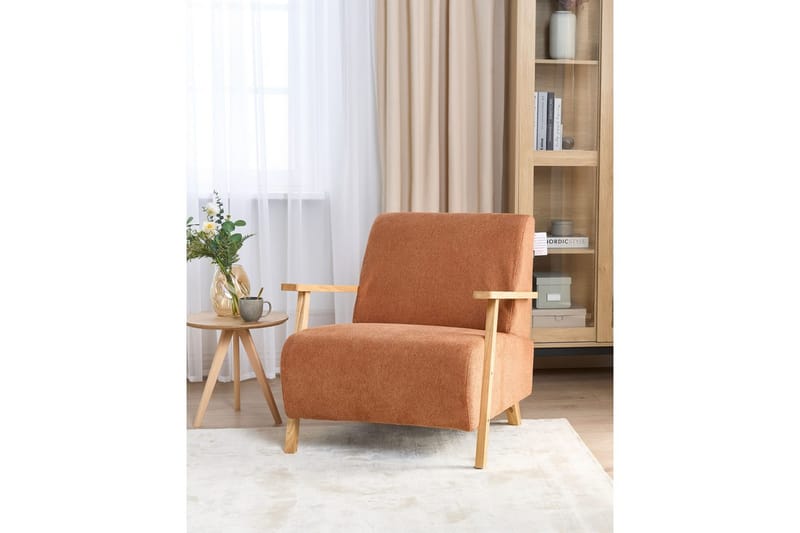 Lænestol Lesja - Orange, lyst træ/Polyester - Møbler - Stole & lænestole - Lænestole