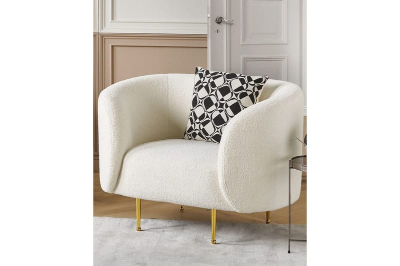 Lænestol Loen - Hvid, guld/Bouclé, Hvid, Guld/Bouclé - Møbler - Stole & lænestole - Lænestole