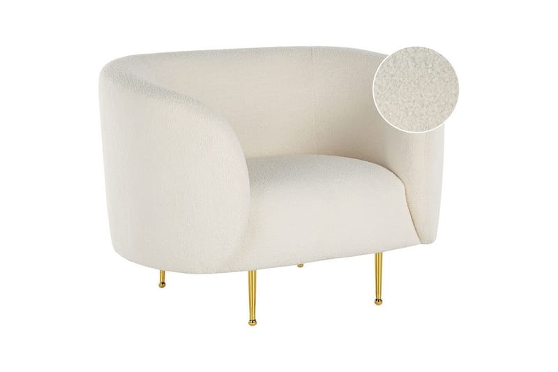 Lænestol Loen - Hvid, guld/Bouclé, Hvid, Guld/Bouclé - Møbler - Stole & lænestole - Lænestole