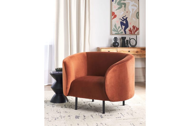 Lænestol Loen - Orange, sort/Velour, Orange, sort/Fløjl - Møbler - Stole & lænestole - Lænestole