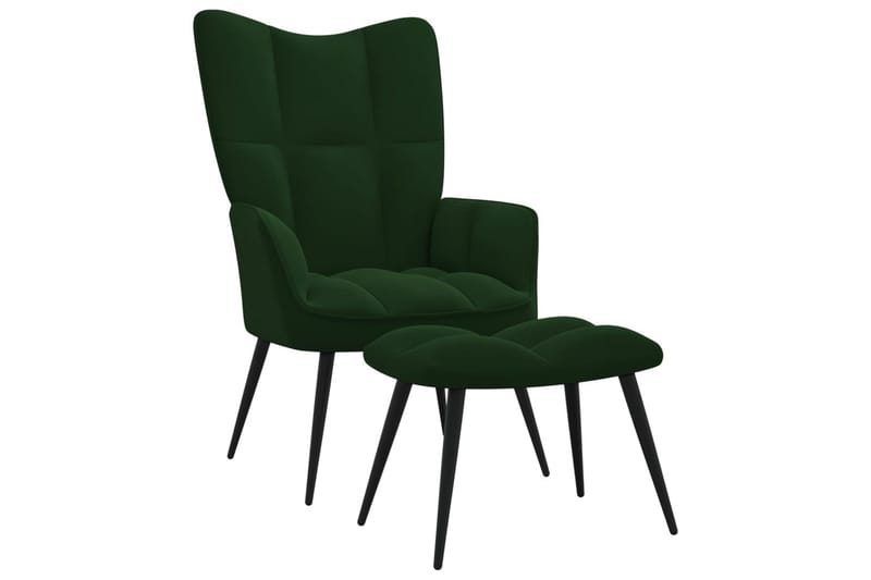 lænestol med fodskammel fløjl mørkegrøn - Grøn - Lænestole