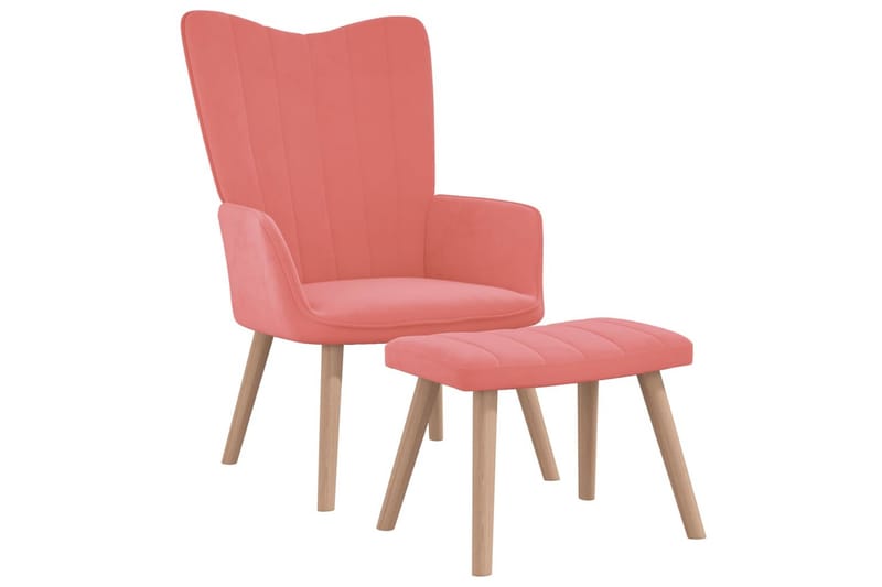 lænestol med fodskammel fløjl pink - Hvid - Lænestole