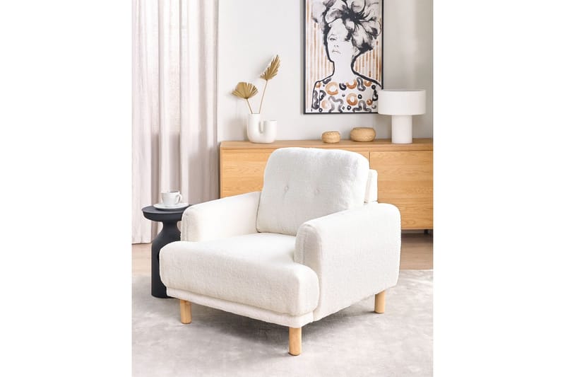 Lænestol Tuve - Hvid, lyst træ/Bouclé - Møbler - Stole & lænestole - Lænestole
