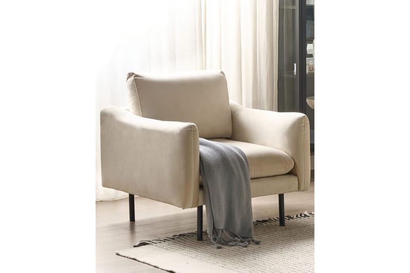 Lænestol Vinterbro - Lys beige, sort/Velvet, Lys beige, sort/Fløjl - Møbler - Stole & lænestole - Lænestole
