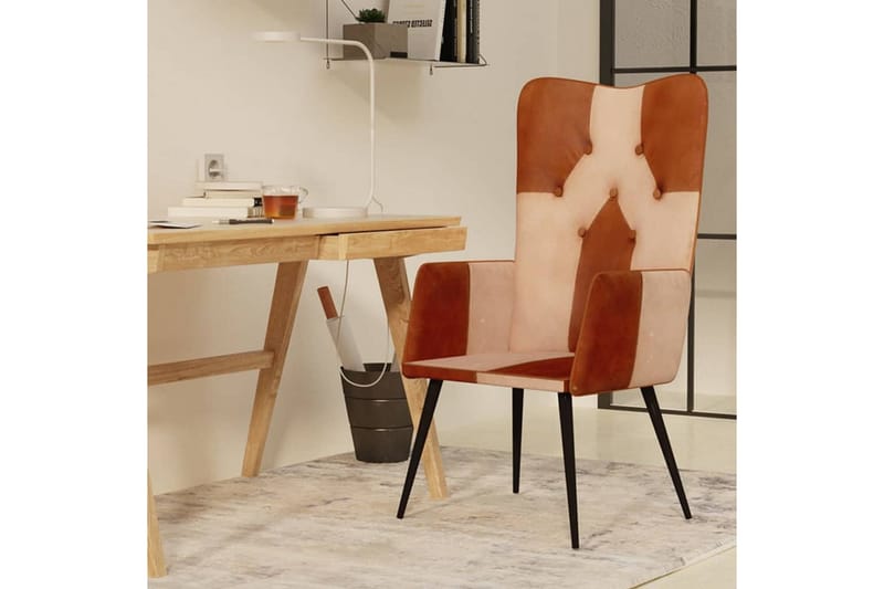 lænestol ægte læder brun og cremefarvet - Creme - Øreklapstol