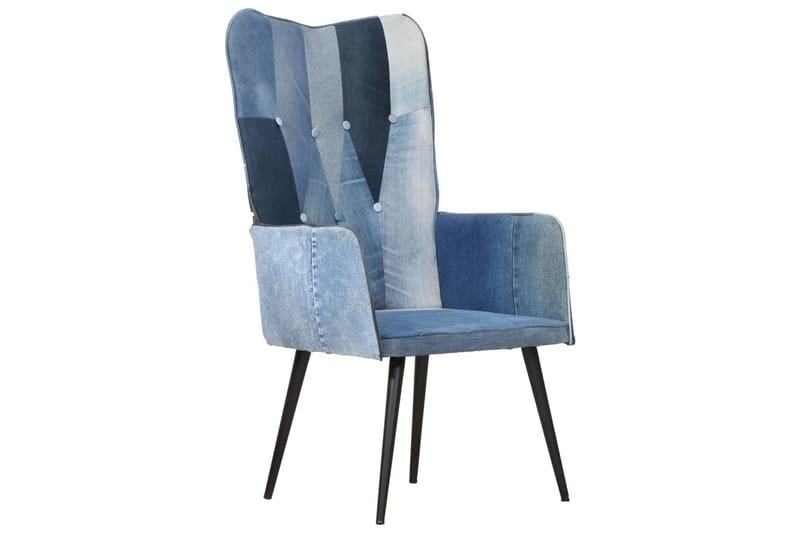 lænestol med vingeryglæn kanvas patchwork denim - Blå - Øreklapstol