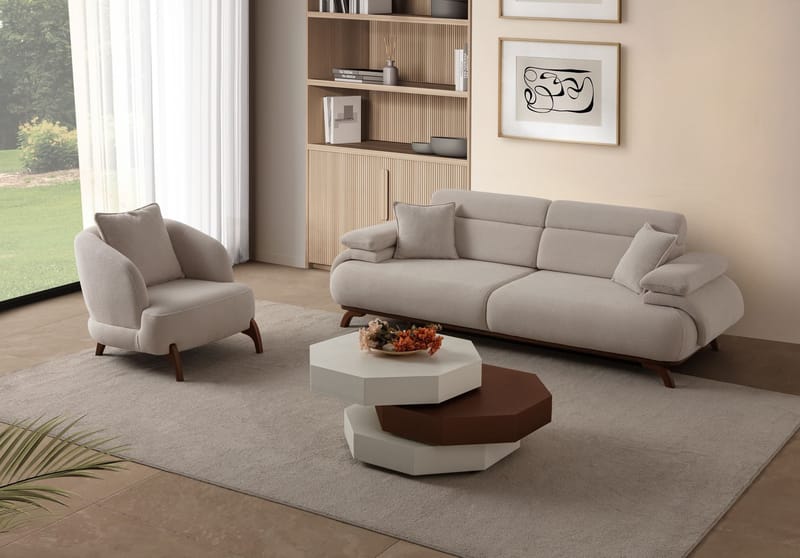 Øreklapstol Atelier Del Sofa Bonjo Walnut (80 x 78 x 80 cm) Beige - Beige - Møbler - Stole & lænestole - Lænestole - Øreklapstol