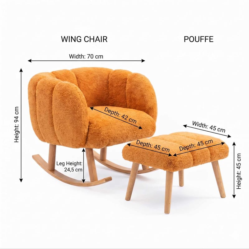Øreklapstol- og pufsæt (2 dele) Atelier Del Sofa Lotus (70 x 94 x 42 cm) Orange - Møbler - Stole & lænestole - Lænestole