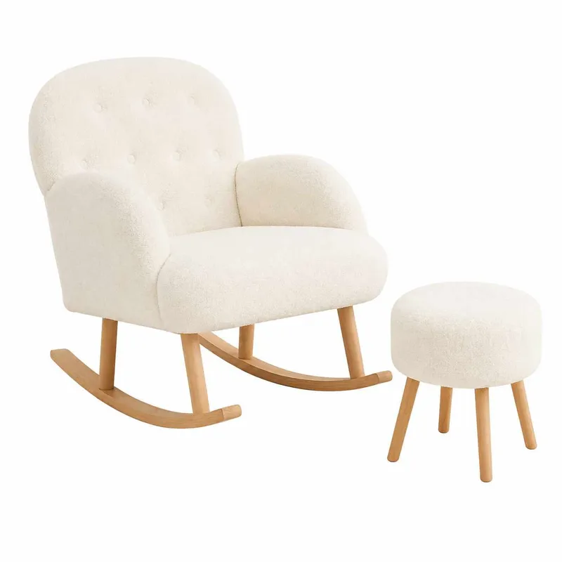 Øreklapstol- og pufsæt (2 dele) Atelier Del Sofa Dugmeli (80 x 85 x 65 cm) Hvid, undefined