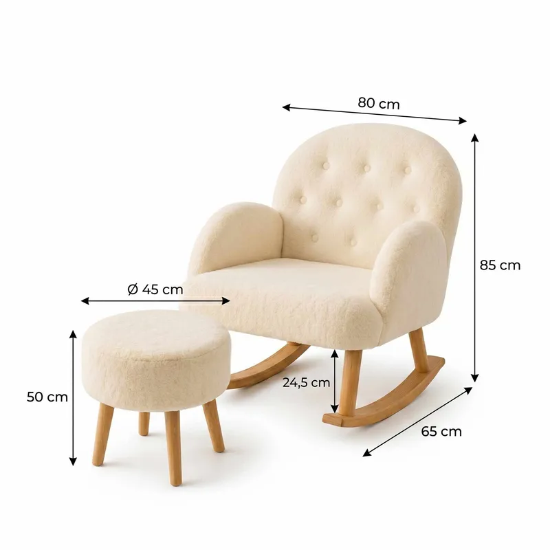 Øreklapstol- og pufsæt (2 dele) Atelier Del Sofa Dugmeli (80 x 85 x 65 cm) Creme - Møbler - Stole & lænestole - Lænestole