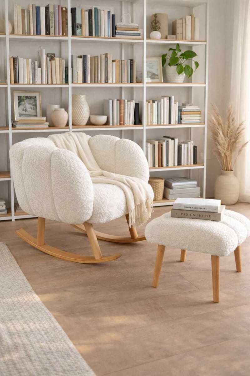 Øreklapstol- og pufsæt (2 dele) Atelier Del Sofa Lotus (70 x 94 x 42 cm) Hvid - Møbler - Stole & lænestole - Lænestole