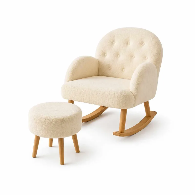Øreklapstol- og pufsæt (2 dele) Atelier Del Sofa Dugmeli (80 x 85 x 65 cm) Creme, undefined