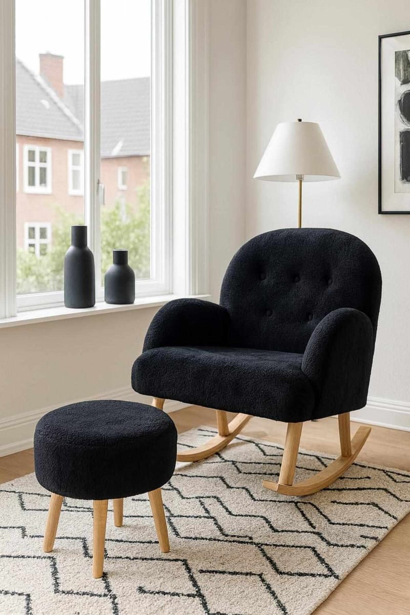 Øreklapstol- og pufsæt (2 dele) Atelier Del Sofa Dugmeli (80 x 85 x 65 cm) Sort - Møbler - Stole & lænestole - Lænestole