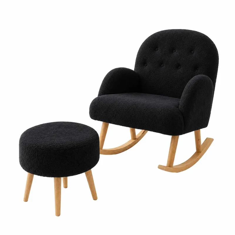 Øreklapstol- og pufsæt (2 dele) Atelier Del Sofa Dugmeli (80 x 85 x 65 cm) Sort, undefined