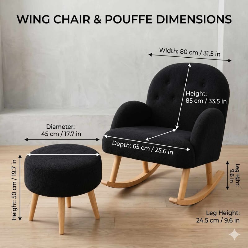 Øreklapstol- og pufsæt (2 dele) Atelier Del Sofa Dugmeli (80 x 85 x 65 cm) Sort - Møbler - Stole & lænestole - Lænestole