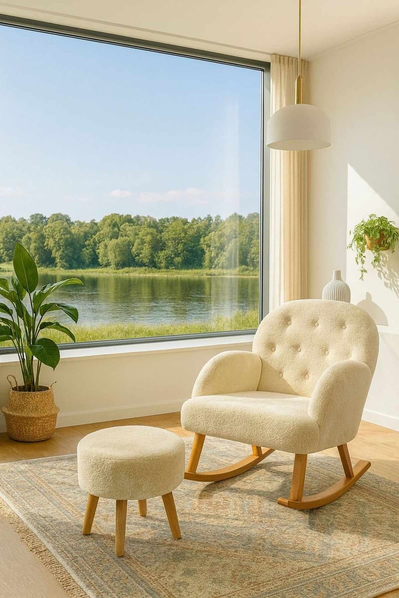 Øreklapstol- og pufsæt (2 dele) Atelier Del Sofa Dugmeli (80 x 85 x 65 cm) Creme - Møbler - Stole & lænestole - Lænestole