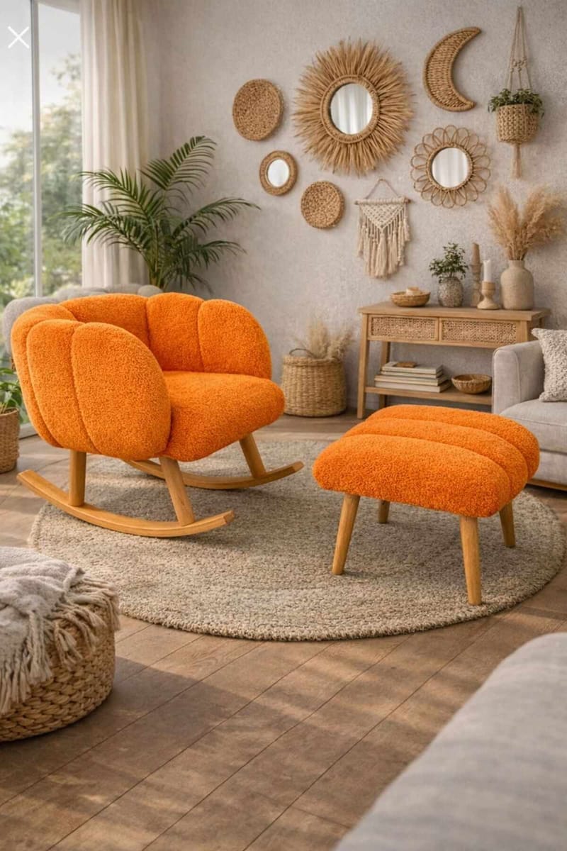 Øreklapstol- og pufsæt (2 dele) Atelier Del Sofa Lotus (70 x 94 x 42 cm) Orange - Møbler - Stole & lænestole - Lænestole