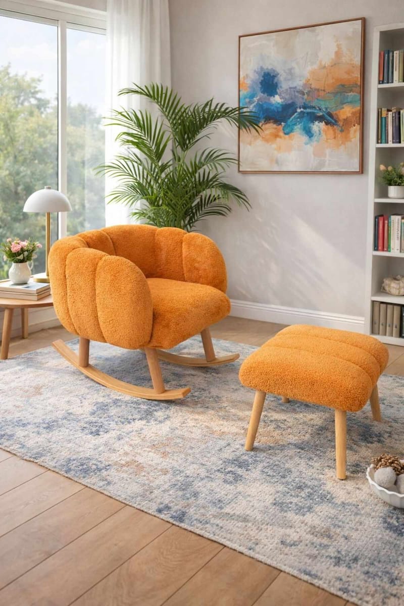 Øreklapstol- og pufsæt (2 dele) Atelier Del Sofa Lotus (70 x 94 x 42 cm) Orange - Møbler - Stole & lænestole - Lænestole