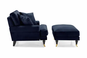 Andrew Lænestol med Puf Velour - Midnatsblå/Messing - Møbler - Stole & lænestole - Lænestole - Lænestol med fodskammel