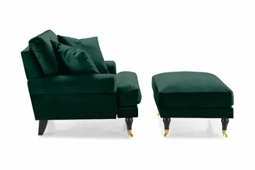 Andrew Lænestol med Puf Velour - Mørkegrøn/Messing - Møbler - Stole & lænestole - Lænestole - Lænestol med fodskammel