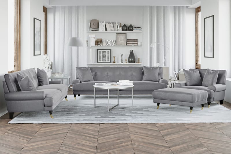 Andrew Loveseat Velour - Sølvgrå/Messing - Møbler - Stole & lænestole - Lænestole