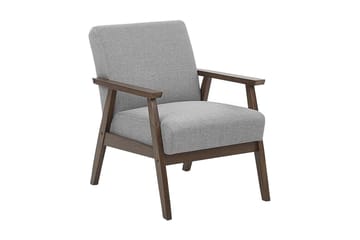 Asnes Retro Stoflænestol med Træben i Valnødde-look - Grå - Møbler - Stole & lænestole - Lænestole