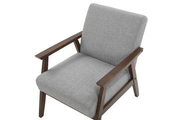 Asnes Retro Stoflænestol med Træben i Valnødde-look - Grå - Møbler - Stole & lænestole - Lænestole
