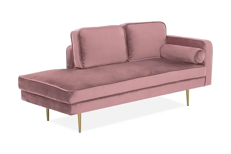 Llanfach chaiselong Højre velour, Lyserød