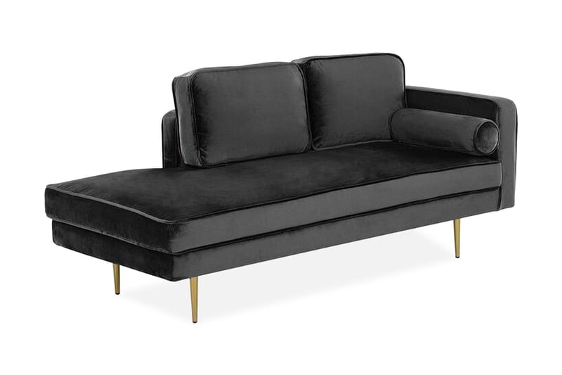 Llanfach chaiselong Højre velour, Sort