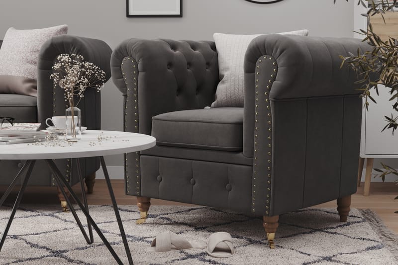 Chesterfield Deluxe Lænestol - Grå - Møbler - Stole & lænestole - Lænestole - Chesterfield lænestole