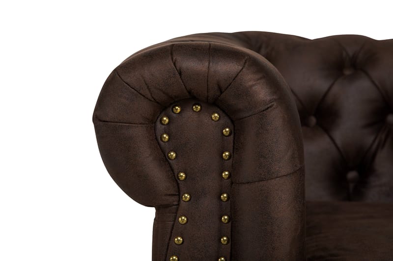 Chesterfield Deluxe Lænestol med Puf - Vintage Mørkebrun - Læderstol - Chesterfield lænestole