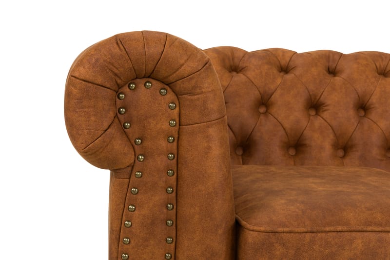 Chesterfield Deluxe Lænestol med Puf - Vintage Cognac - Læderstol - Chesterfield lænestole