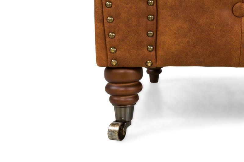 Chesterfield Deluxe Lænestol med Puf - Vintage Cognac - Læderstol - Chesterfield lænestole