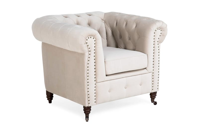 Chesterfield Deluxe Velourlænestol - Beige - Chesterfield lænestole