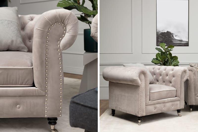 CHESTERFIELD-Lyx Lænestol Velour Sand - Møbler - Stole & lænestole - Lænestole - Chesterfield lænestole