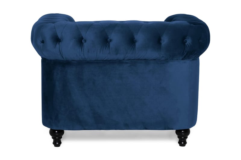 Chesterfield Lyx Stor behagelig dyb fløjlsfotel – Fotel til stuen - Blå Velour - Møbler - Stole & lænestole - Lænestole - Chesterfield lænestole